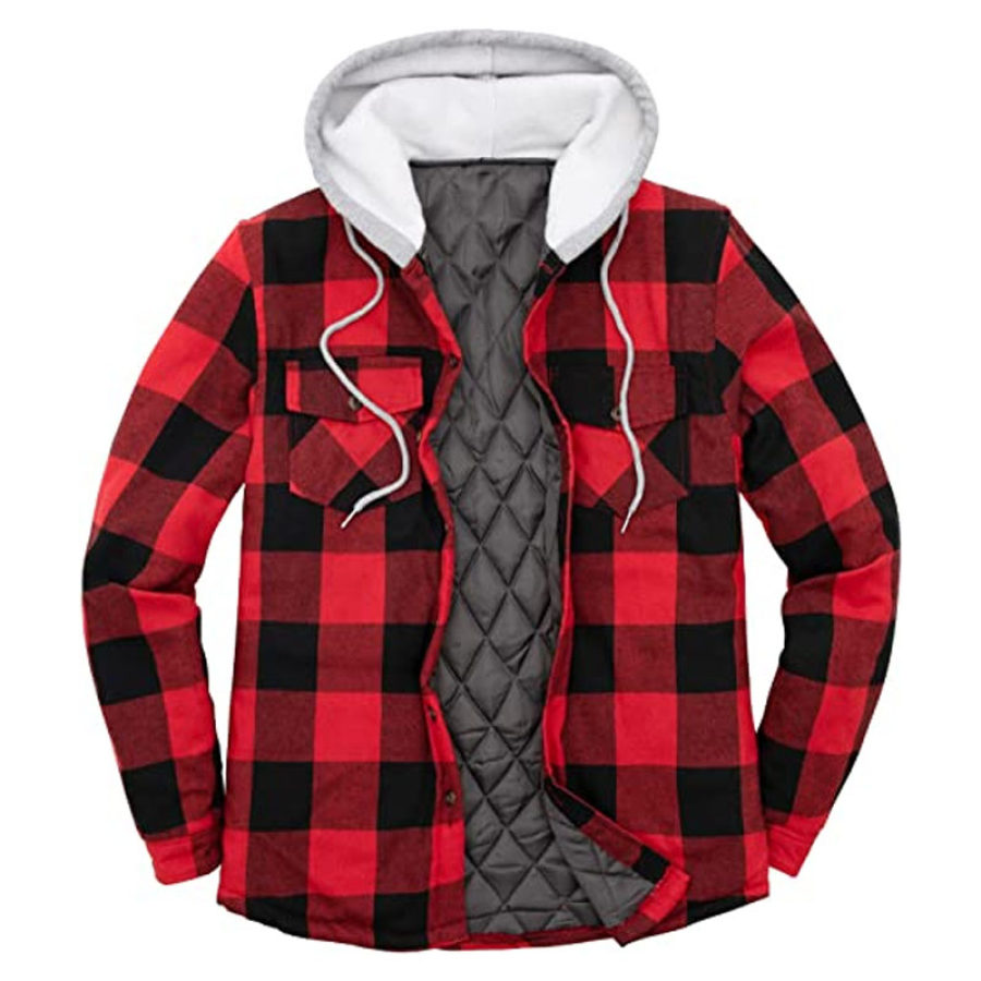 

Mens British Style Plaid Thick Hoodie Jacket