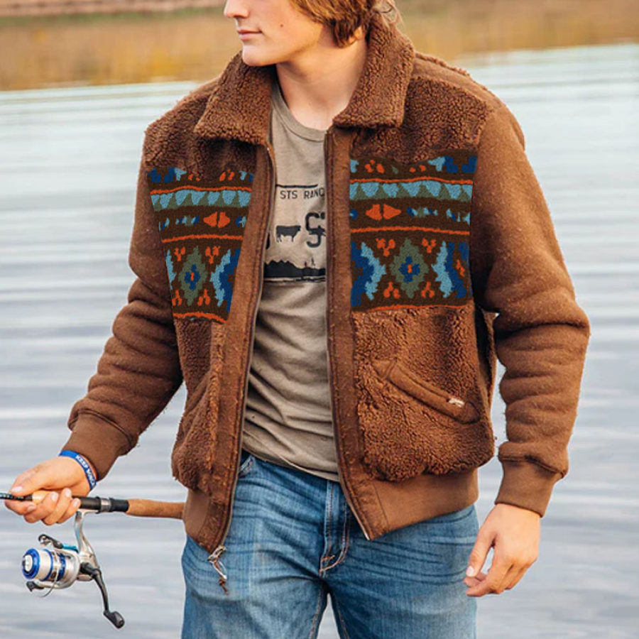 

Mens Vintage Graphic Printed Fleece Zip Jacket
