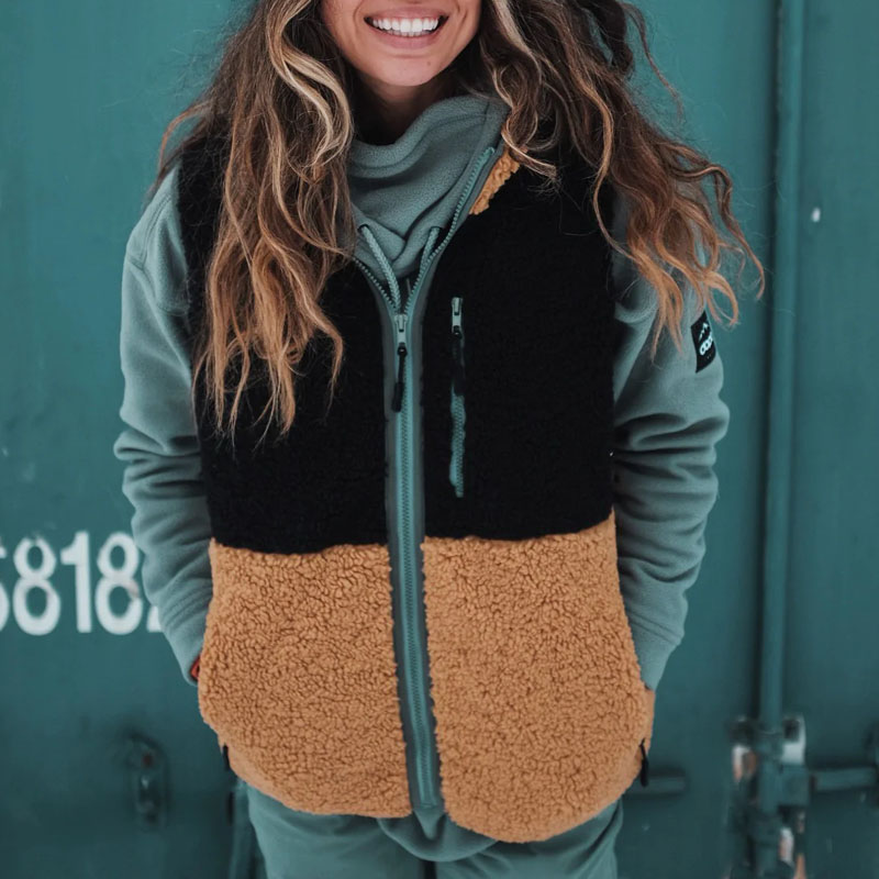 Women Outdoor Color Patchwork Fleece Vest