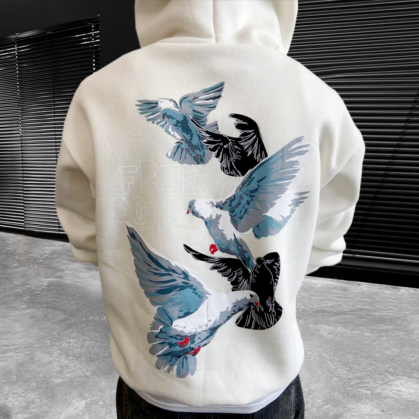 Oversized Men's Casual Freedom Print Hooded Sweatshirt