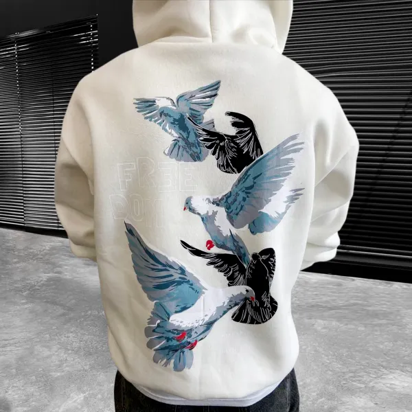 Oversized Men's Casual Freedom Print Hooded Sweatshirt - Faciway.com 