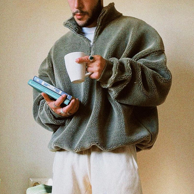 Mens Winter And Autumn Fleece Casual Zip Sweatshirt