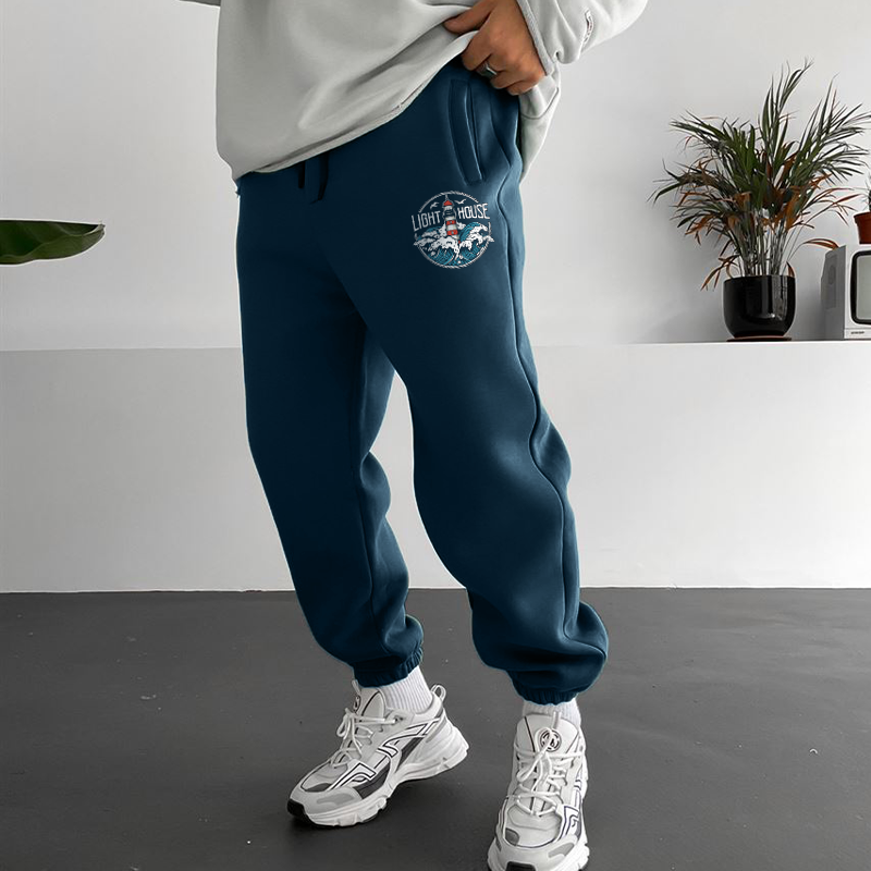 Lighthouse Print Men's Casual Fleece Sweatpants