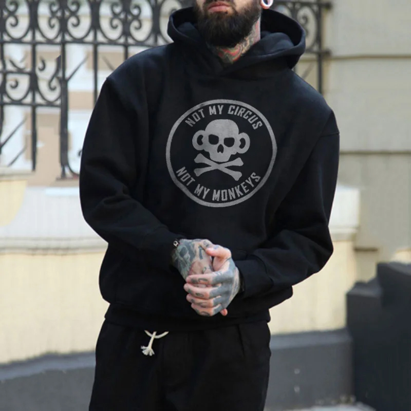 MOTOSUNNYNOT MY CIRCUS NOT MY MONKEYS Skull Black Print Hoodie