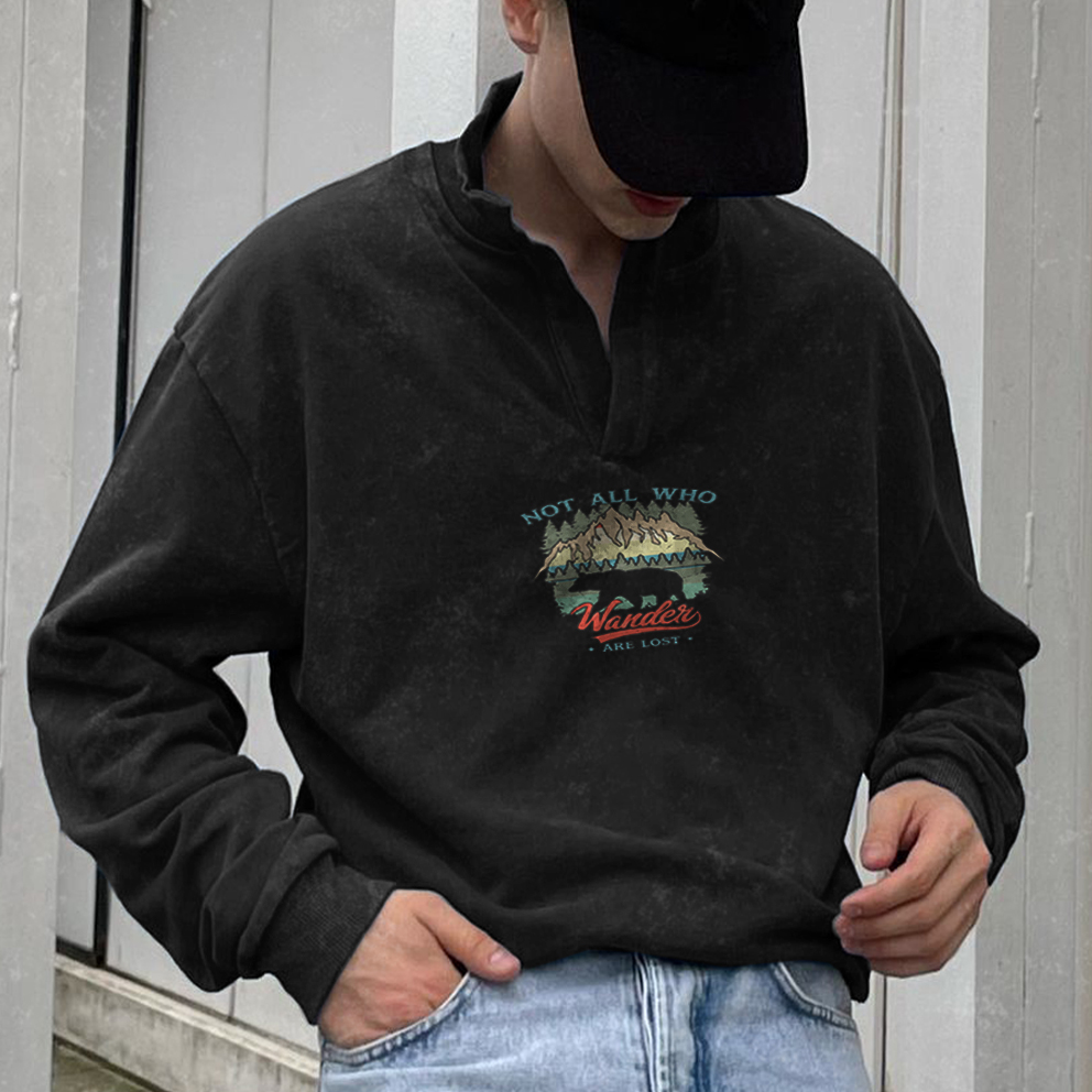 Men's Vintage Color Contrast Print Polo Neck Sweatshirt