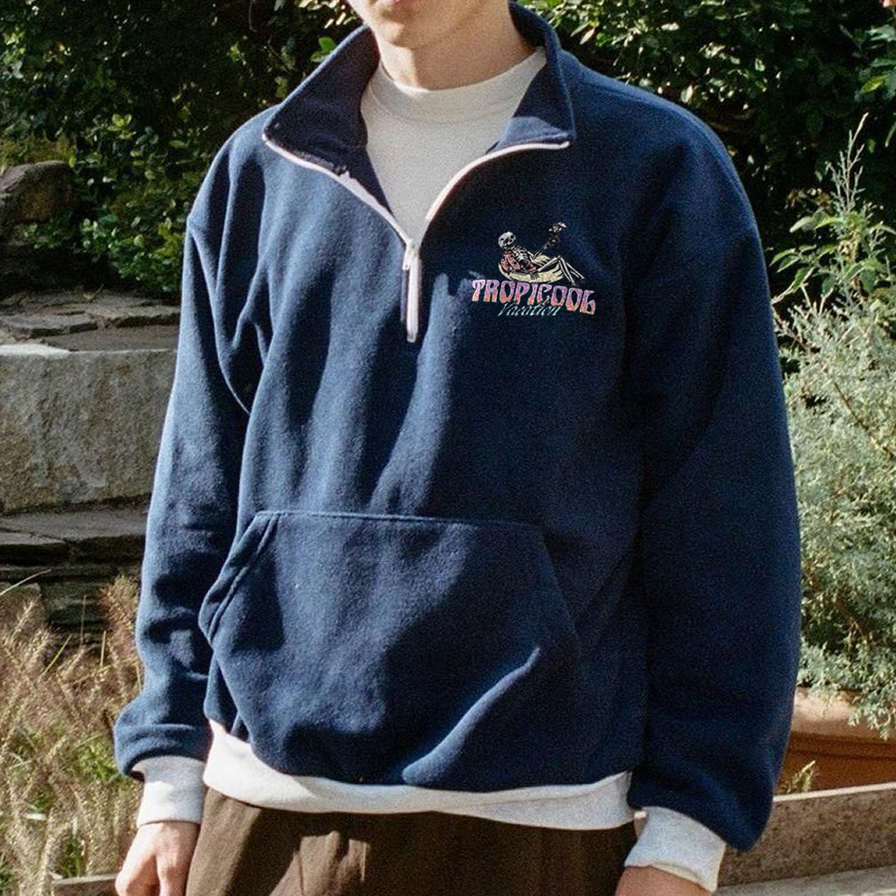 Men's Vintage Print Polo Neck Sweatshirt