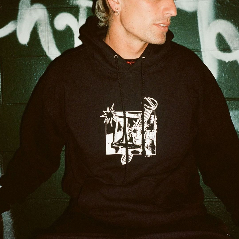 Mens Retro Graphic Printed Casual Hoodie