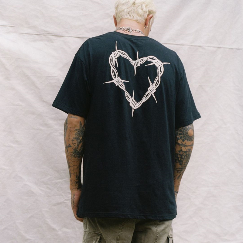 Mens Heart Graphic Printed Short Sleeve Tee