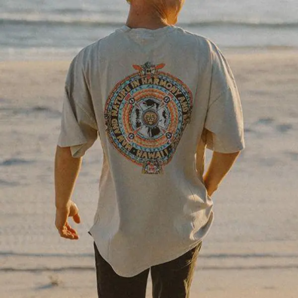 T-shirt Décontracté à Imprimé Surf Rétro - Paleonice.com 