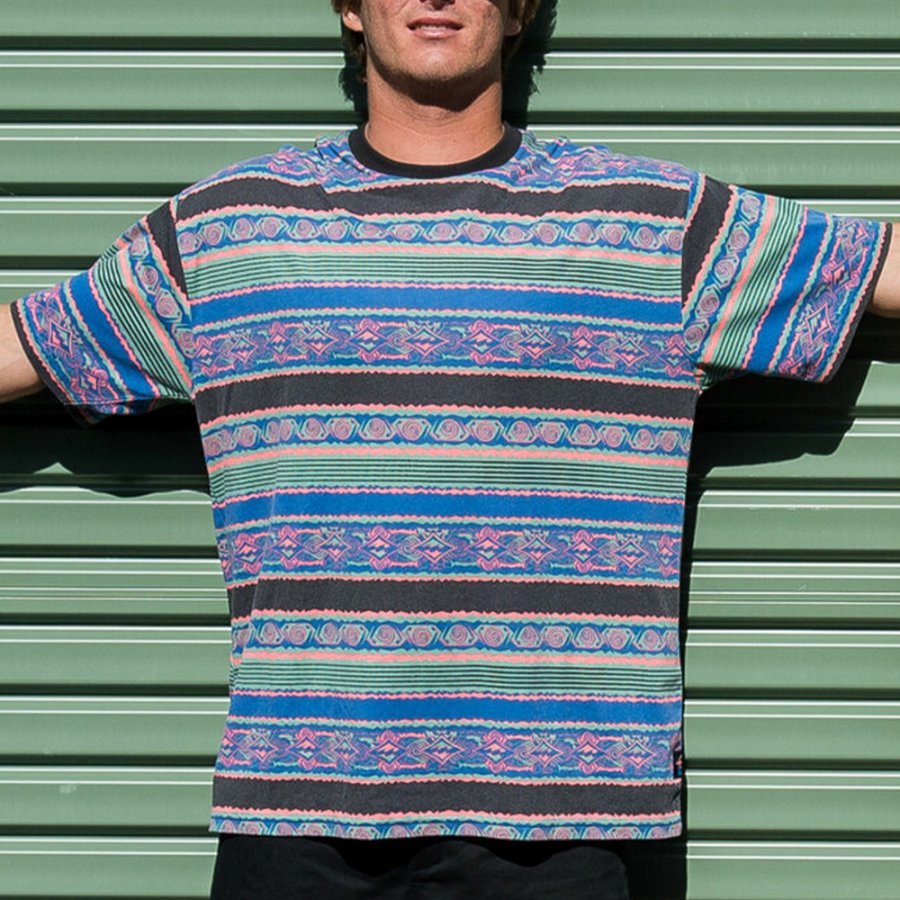 

Relaxed Vintage Stripe Oversized Short Sleeve T-Shirt