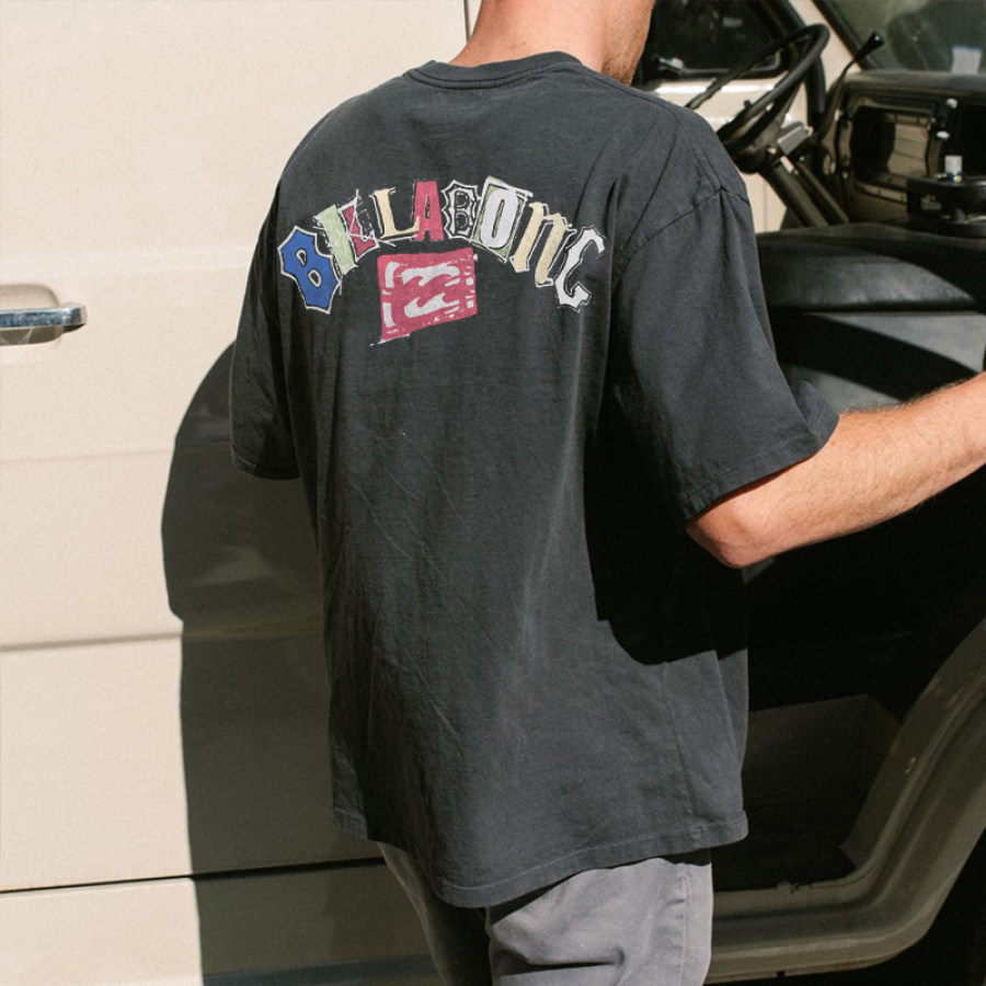 

Mens Retro Letter Graphic Printed Casual Tee
