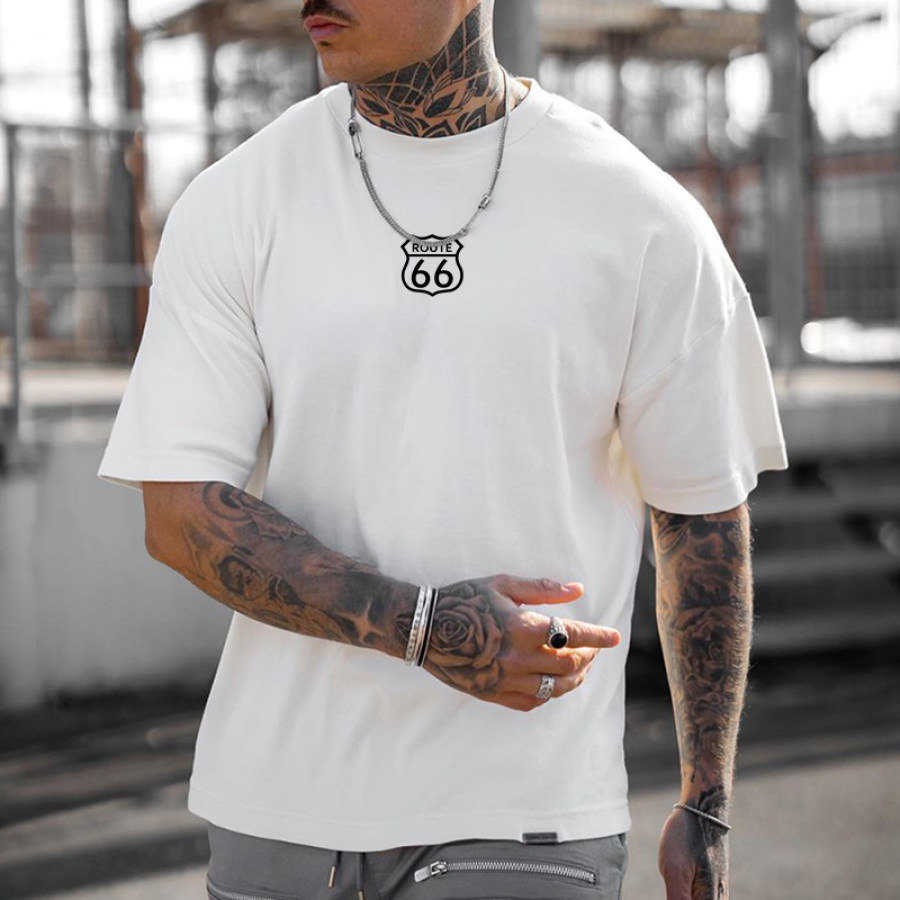 

Men's Route 66 Print Casual Vintage T-Shirt