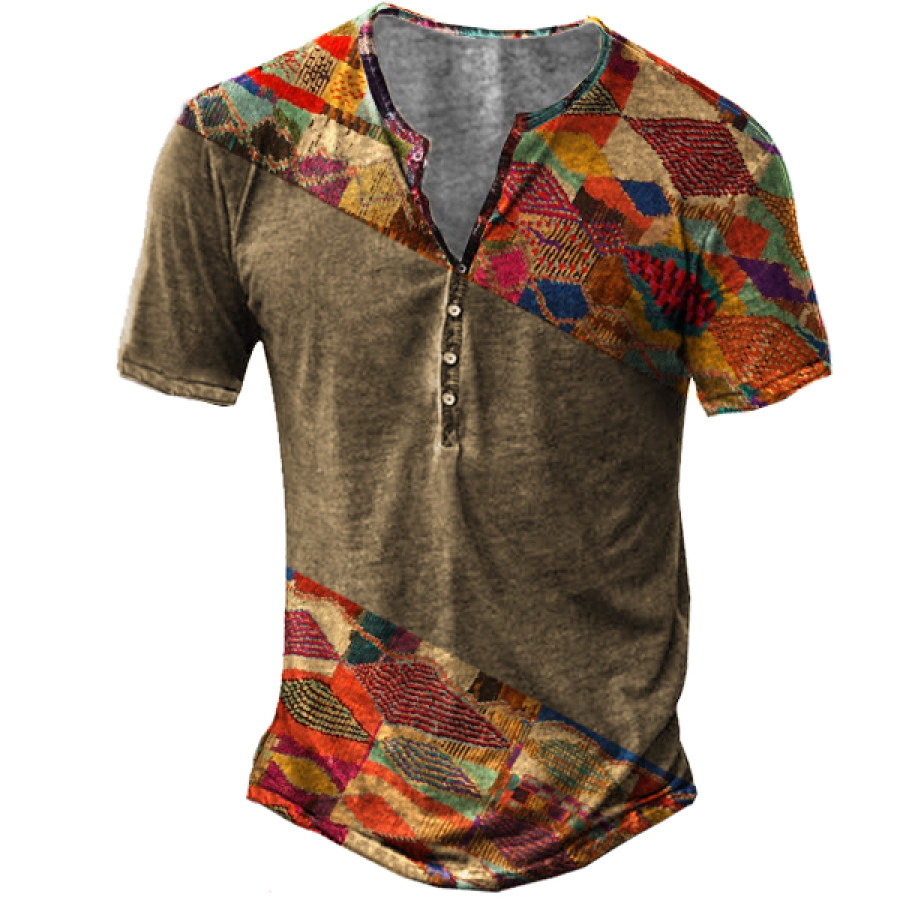 

Men's Aztec Print Henley Short Sleeve T-Shirt