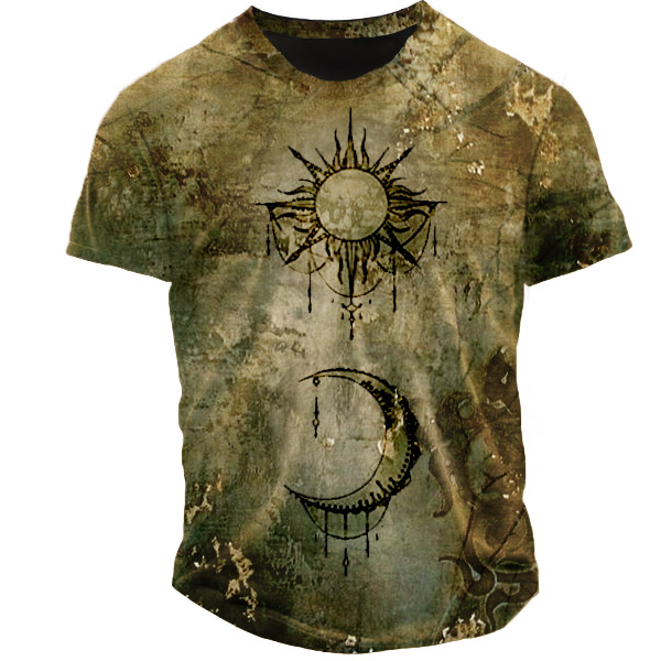 Men's Outdoor Vintage Sun And Chic Moon T-shirt