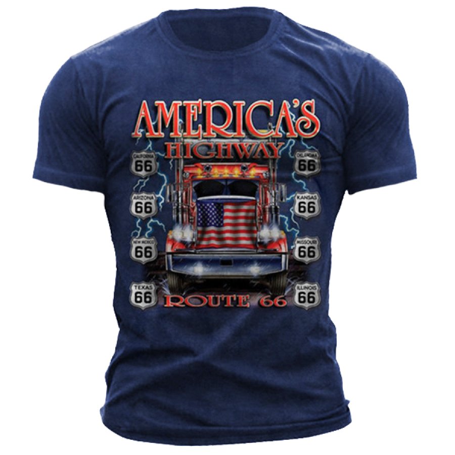 

America's Highway Flag Truck Men's Cotton Print T-shirt