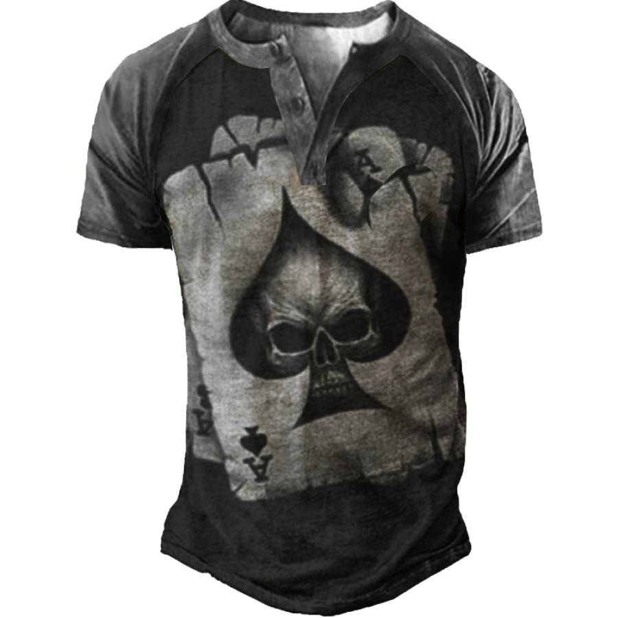 

Men's Outdoor Vintage Skull Poker Print Henley Shirts