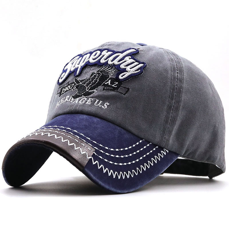 Eagle Embroidered Printed Cotton Chic Washed Distressed Baseball Cap Sunscreen Cap