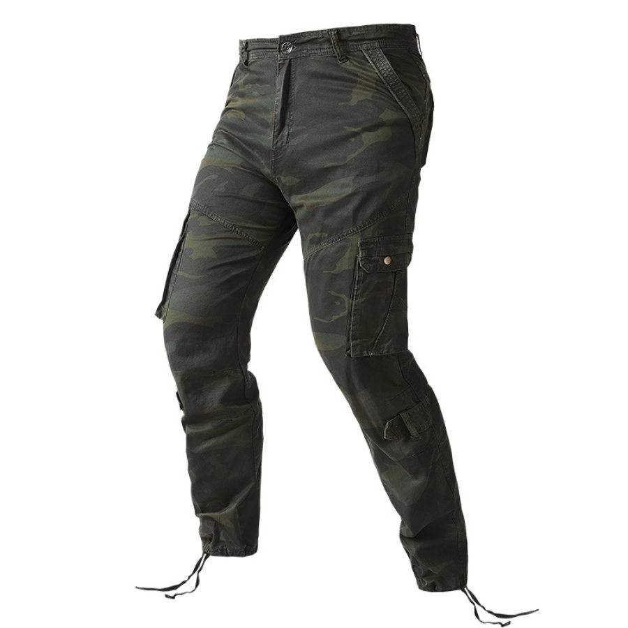 

Men's Multi-pocket Camo Drawstring Athleisure Cotton Cargo Pants