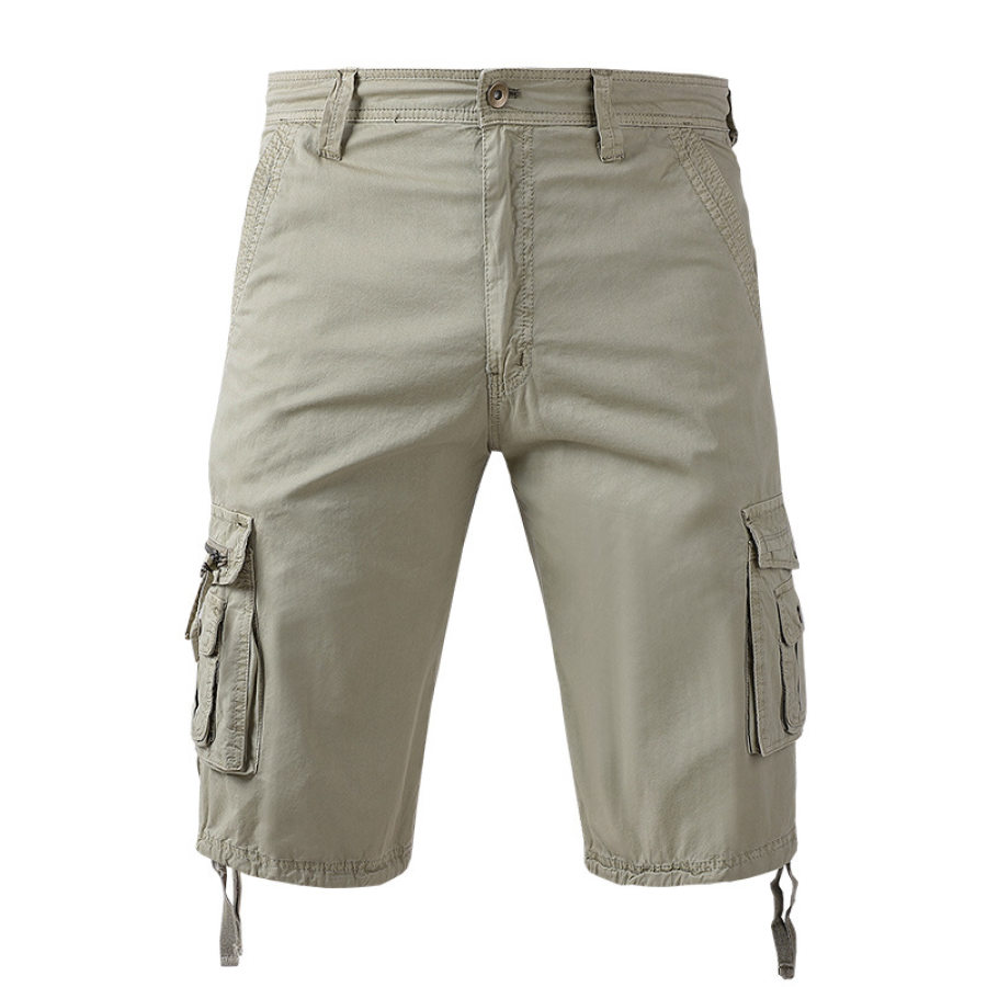 

Men's Multi-pocket Pants Drawstring Hem Cotton Cargo Shorts