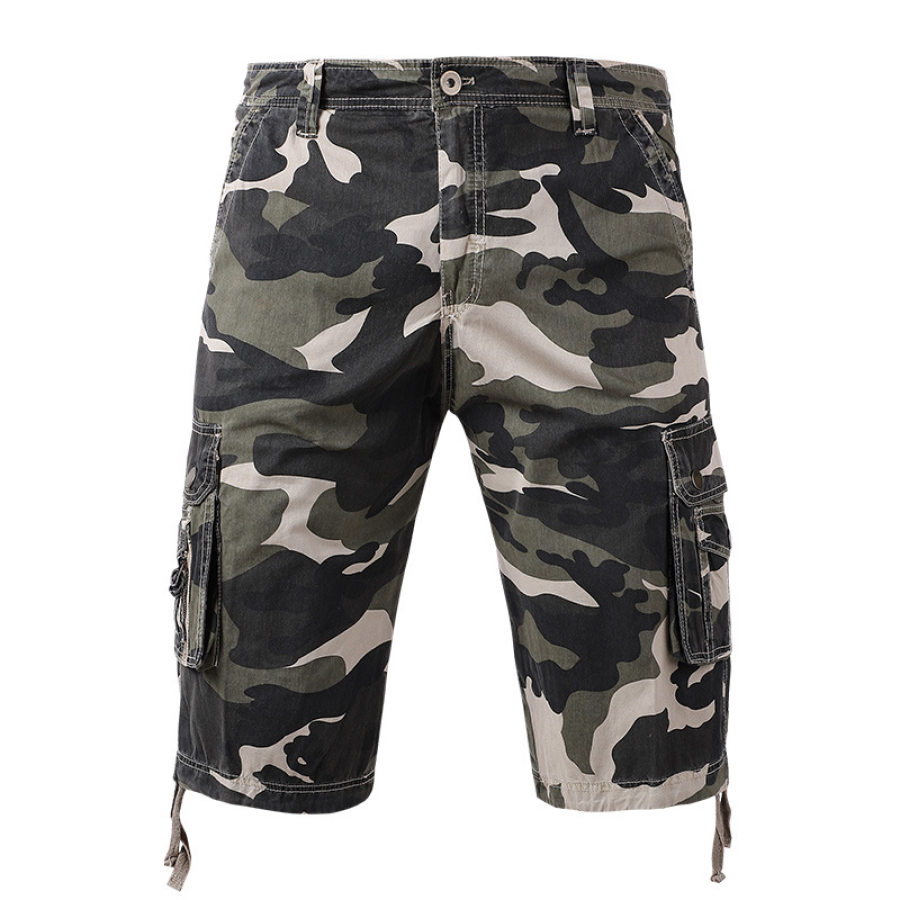 

Men's Multi-pocket Pants Drawstring Hem Camouflage Cotton Cargo Shorts