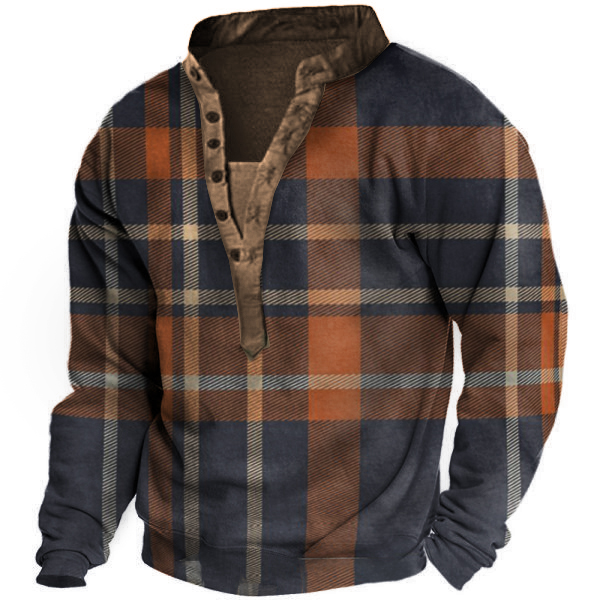 Men's Outdoor Vintage Plaid Chic Henley Collar Sweatshirt