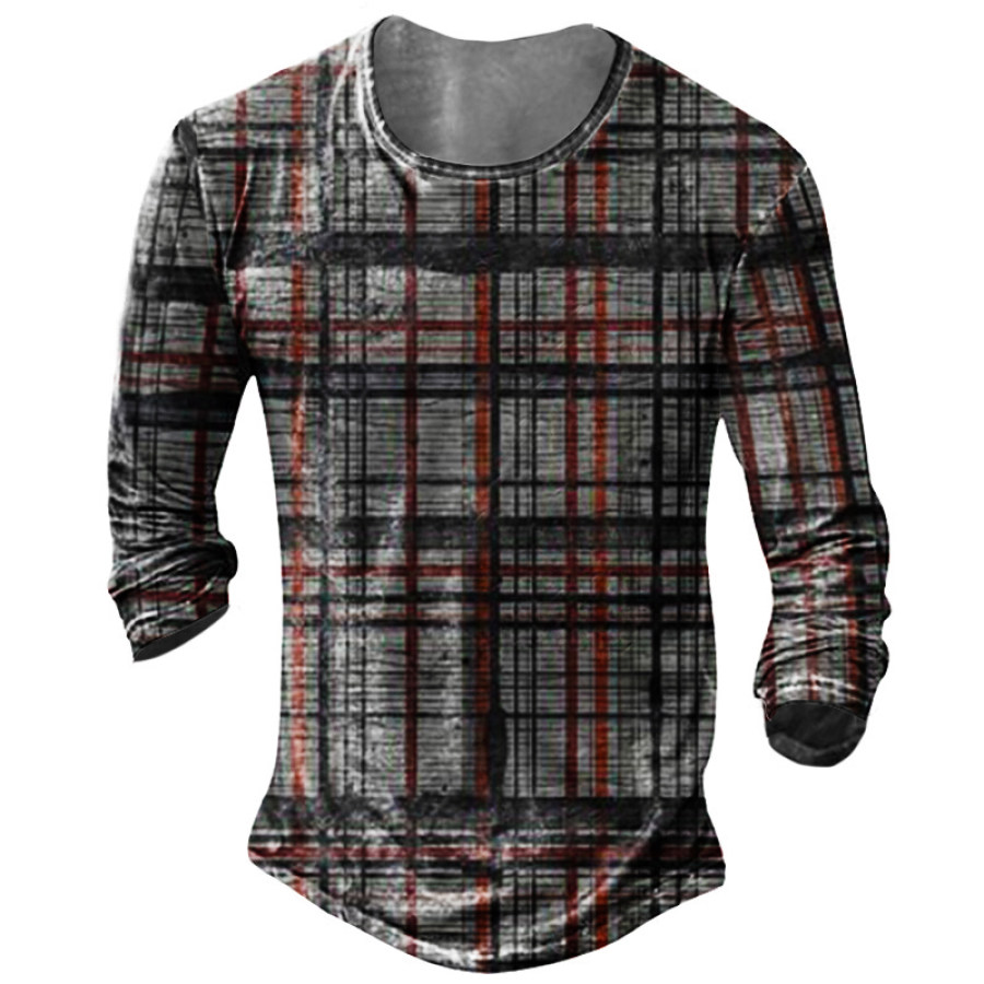 

Men's Outdoor Vintage Plaid Print Long Sleeve T-Shirt
