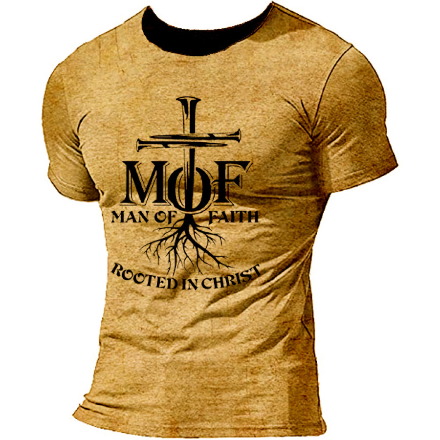 

Men's Outdoor Man Of Faith Rooted In Christ Cross Print T-Shirt