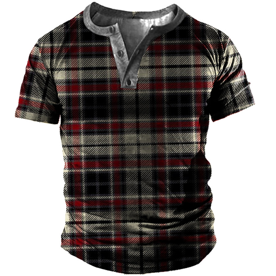 

Men's Outdoor Plaid Print Henley T-Shirt