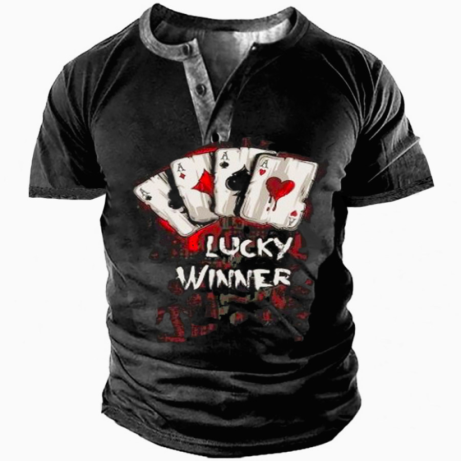 

Men's Outdoor Vintage Poker Print Henry Short Sleeve Shirt