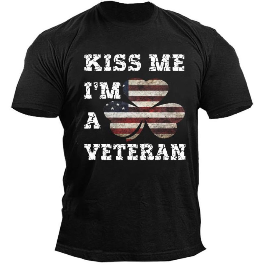 

Men's Outdoor Kiss Me I'm A Veteran St. Patrick's Day Cotton T-Shirt