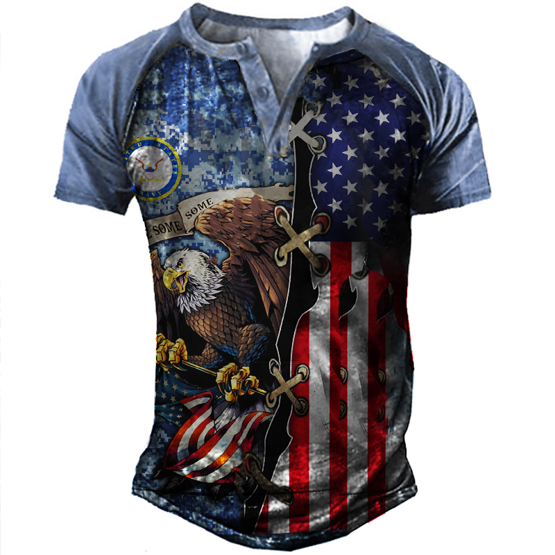 Men's Outdoor Tactical Flag Chic Eagle Print Heng Shirt
