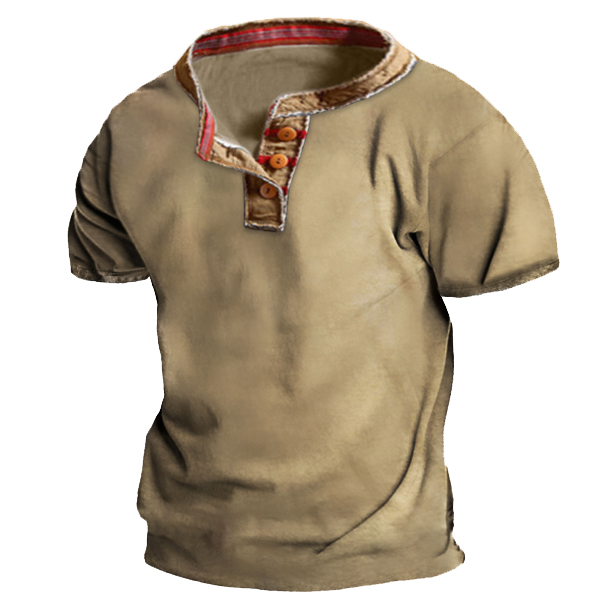 Men's Vintage Outdoor Tactical Chic Henley Short Sleeve T-shirt