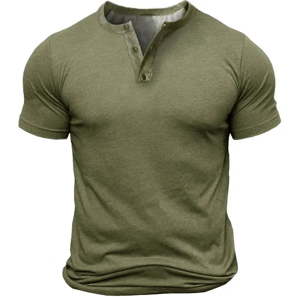 Men's Outdoor Solid Henley Collar T-Shirt - Blaroken.com 