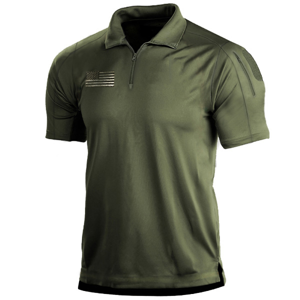 Men's Outdoor American Flag Chic Tactical Zip Polo Collar T-shirt
