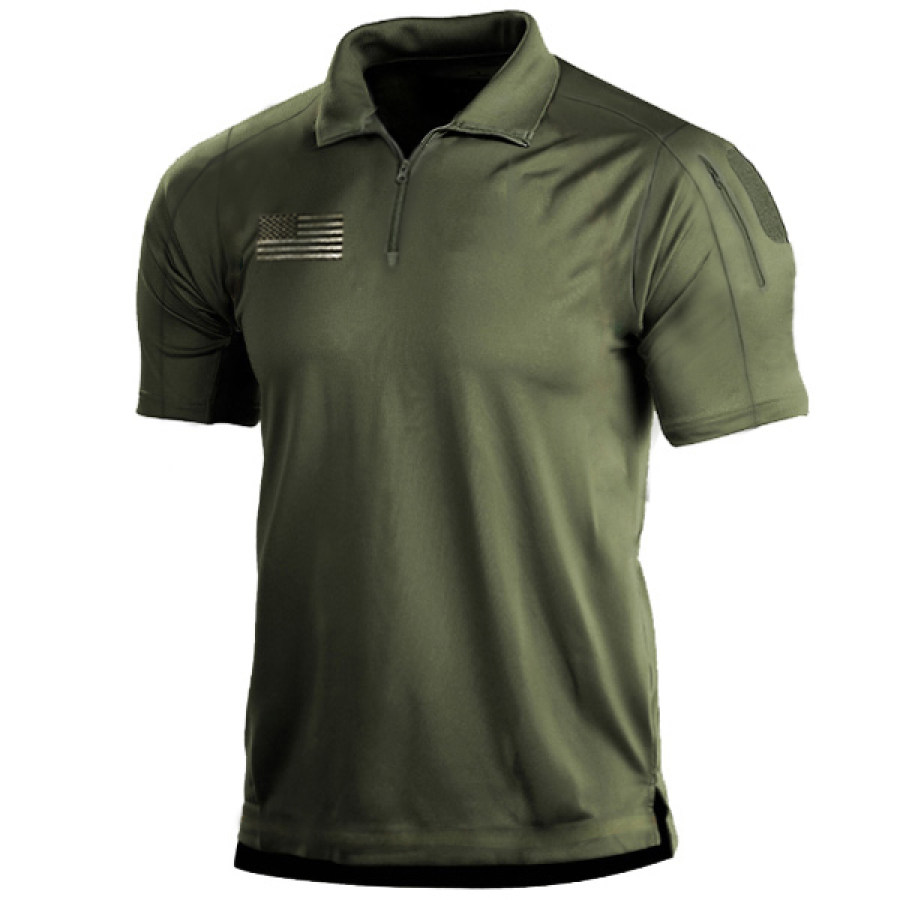 

Camiseta Táctica Con Cuello De Polo Con Cremallera Y Bandera Estadounidense Para Exteriores Para Hombre