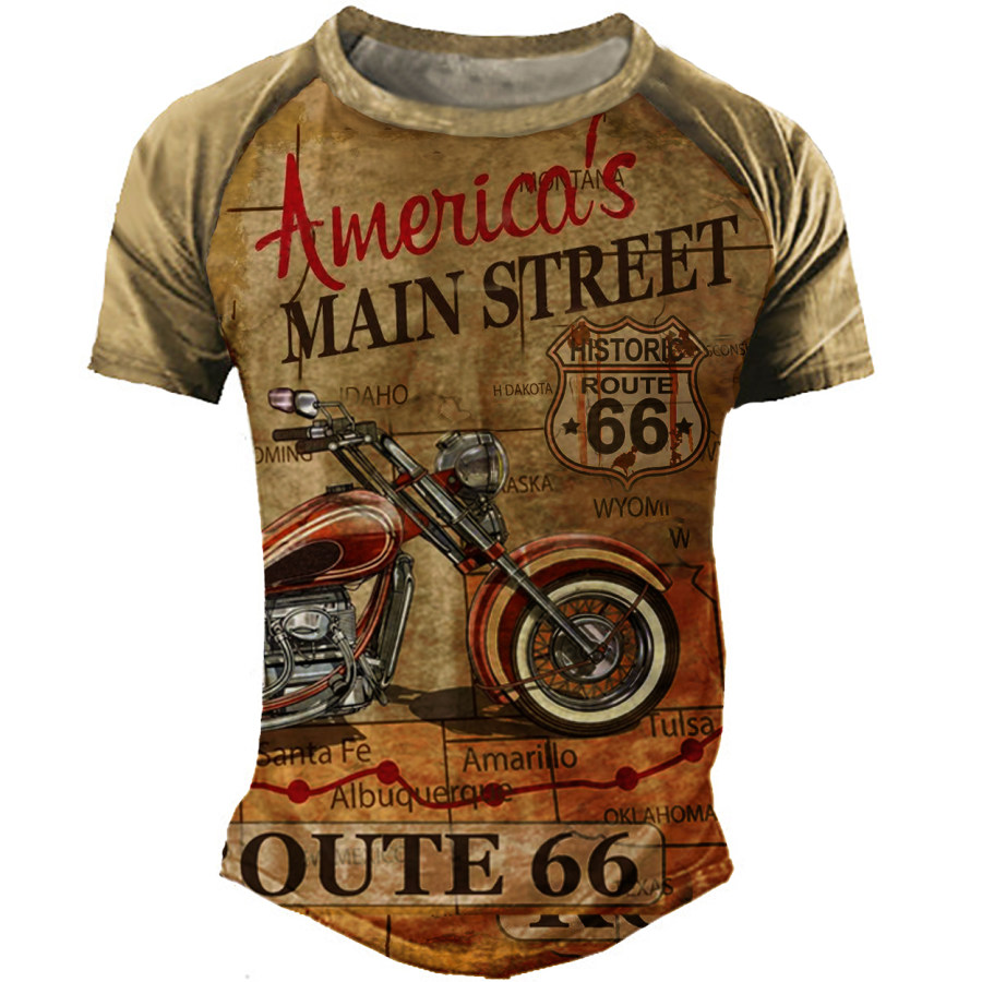 Men's Outdoor Vintage Route 66 Motorcycle T-Shirt