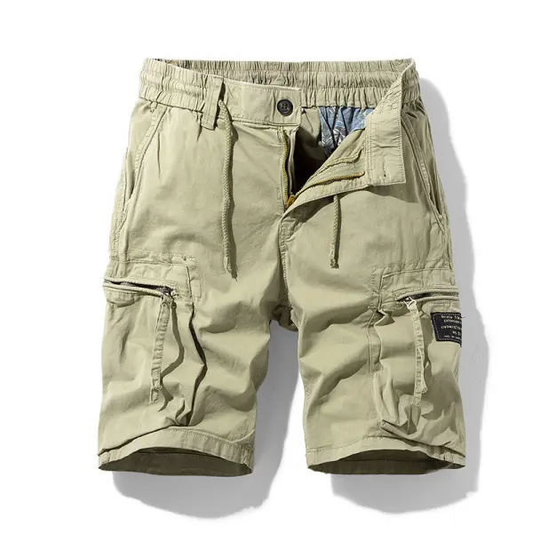 Men's Elastic Waist Drawstring Pocket Micro-Stretch Cotton Sports Cargo Shorts - Yiyistories.com 