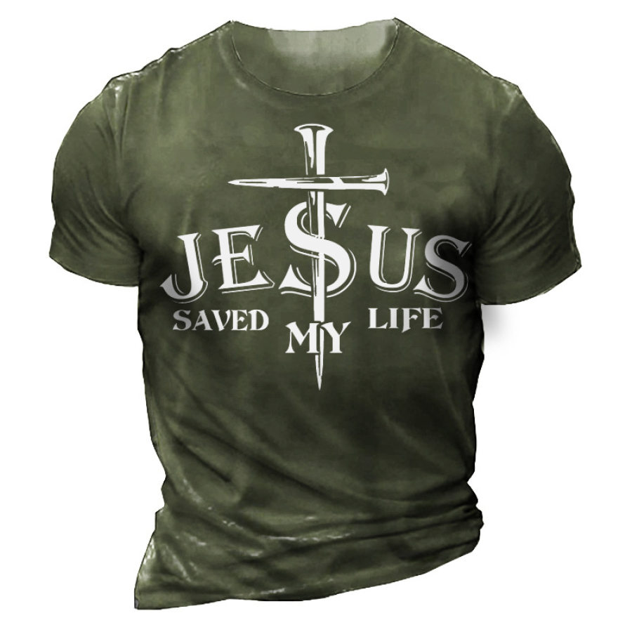 

Jesus Saved My Life Men's Outdoor Tactical Short Sleeve Cotton T-Shirt