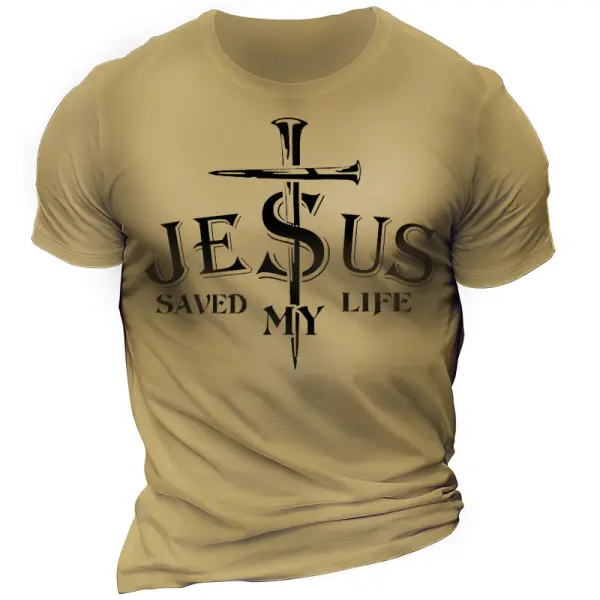 Jesus Saved My Life Men's Outdoor Tactical Short Sleeve Cotton T-Shirt Only $23.99 - Cotosen.com 