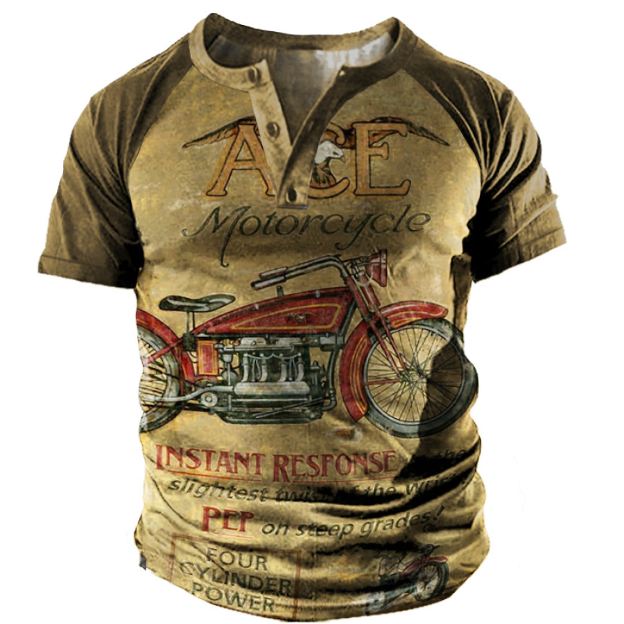 

Men's Outdoor Vintage Motorcycle Print Henry T-Shirt