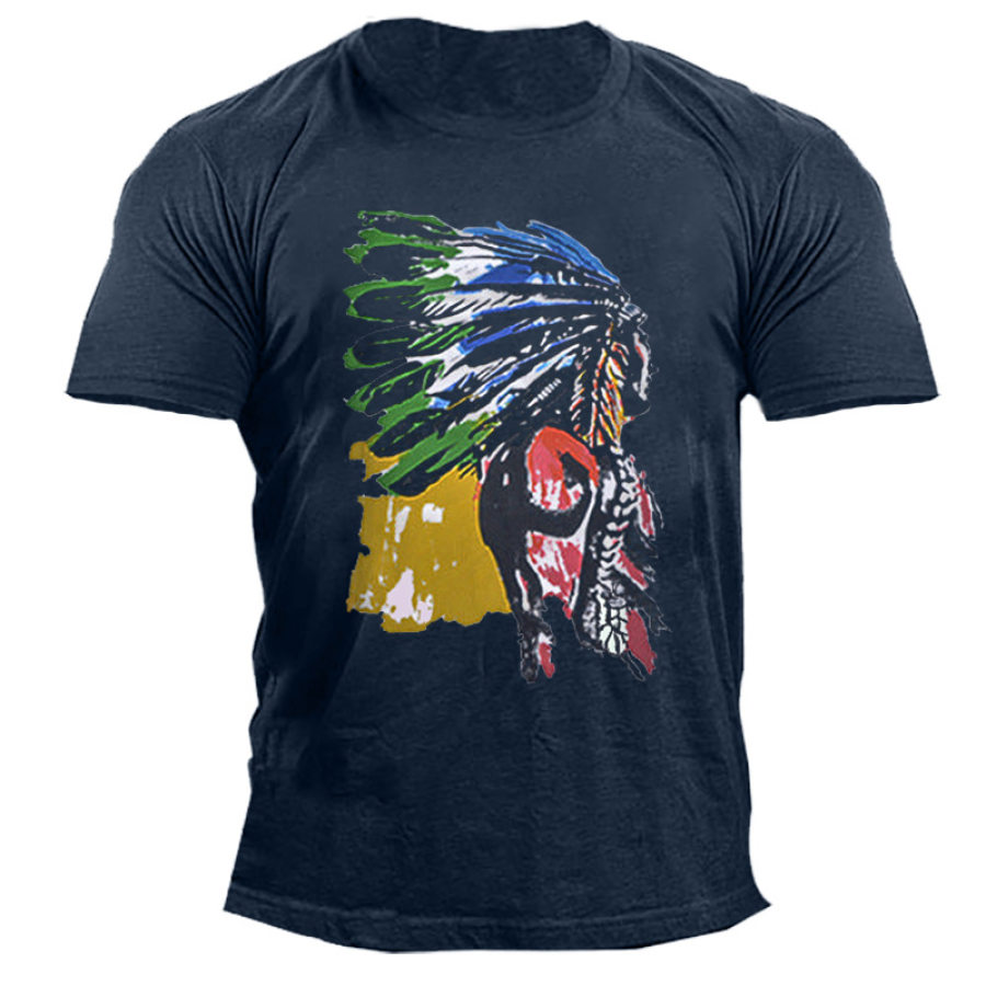

Men's Outdoor Indian Feather Headdress Cotton T-Shirt