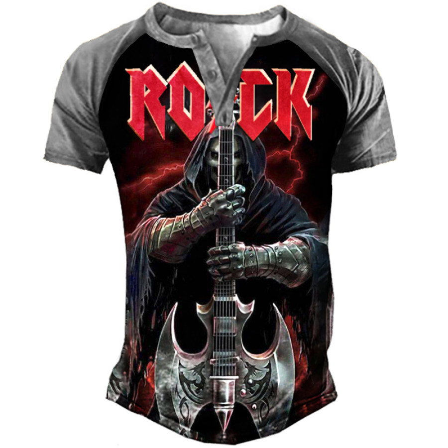 

Men's Outdoor Rock Skull Henley Collar T-Shirt