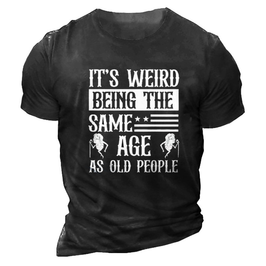 

Мужская винтажная хлопковая футболка с коротким рукавом «Это странно быть ровесниками стариков»