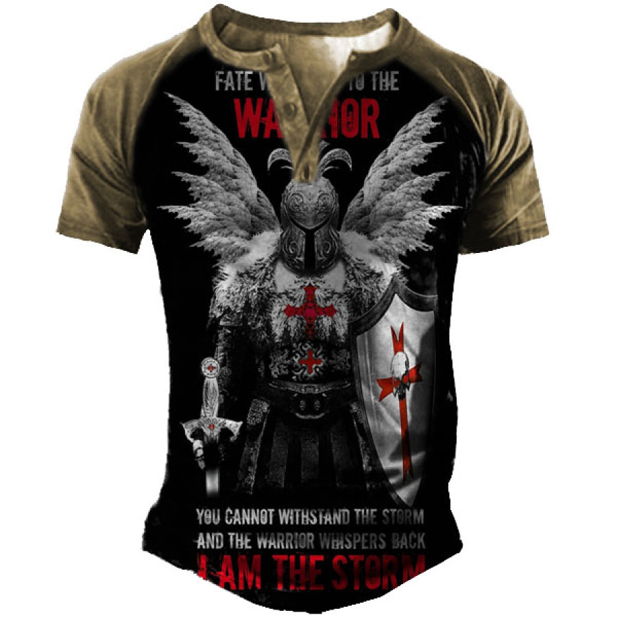 

Men's Paladin Cross Print Henley Short Sleeve T-Shirt