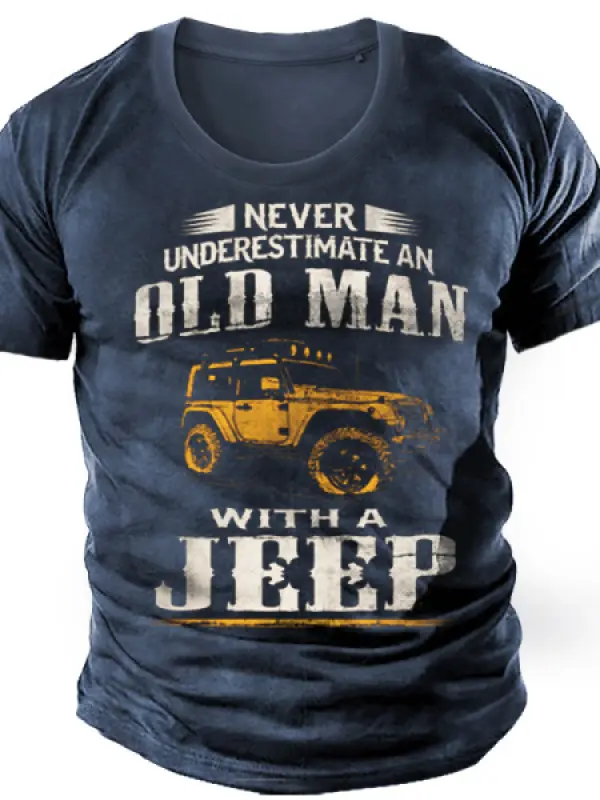 Old Man's Jeep Men's Vintage Print Cotton Tee - Oasisjoy.com 