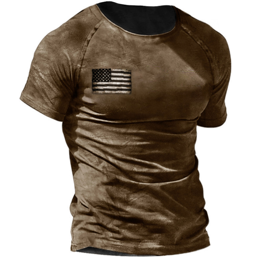 

Men's Outdoor Vintage American Flag Print Cotton T-Shirt