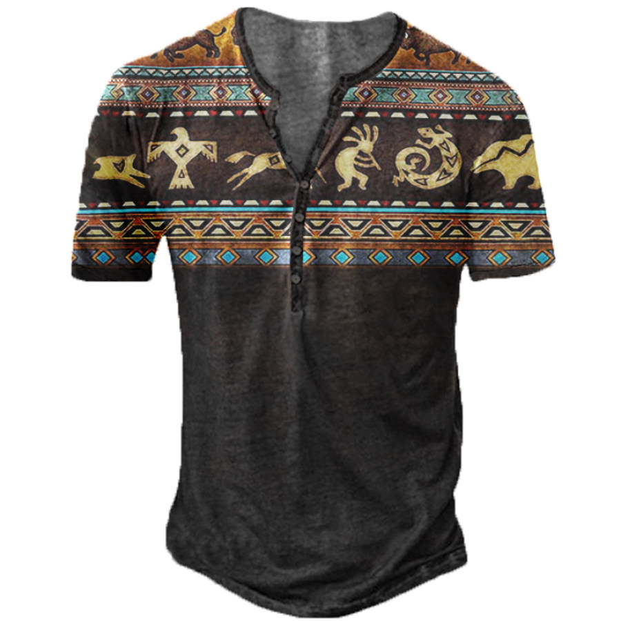 

Camiseta Masculina Henley Com Estampa Asteca Para Atividades Ao Ar Livre
