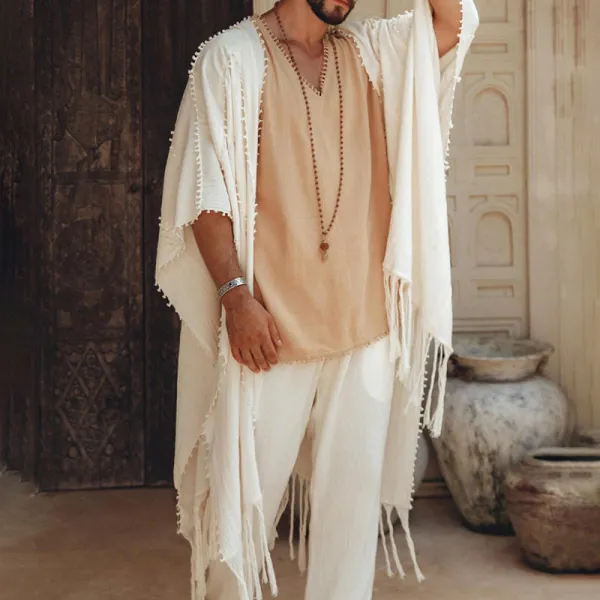 Men's Tulum Linen Fringe Cardigan - Mosaicnew.com 