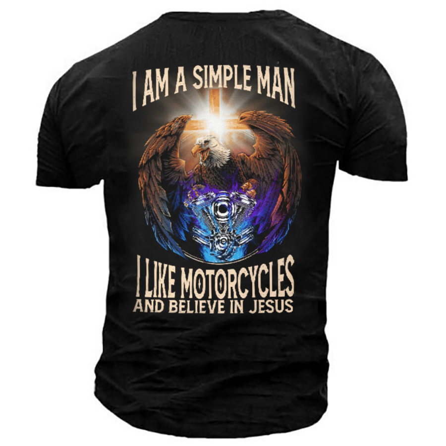 

Men's Outdoor Man Like Motorcycles Believe In Jesus Cotton T-Shirt