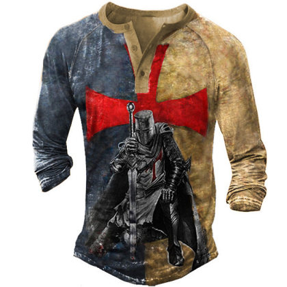 Men's Knight Templar Vintage Henley Long Sleeve T Shirt